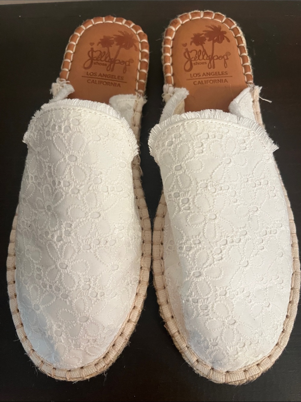 Jellypop Cream Floral Lace Espadrille Slip-On Mules
